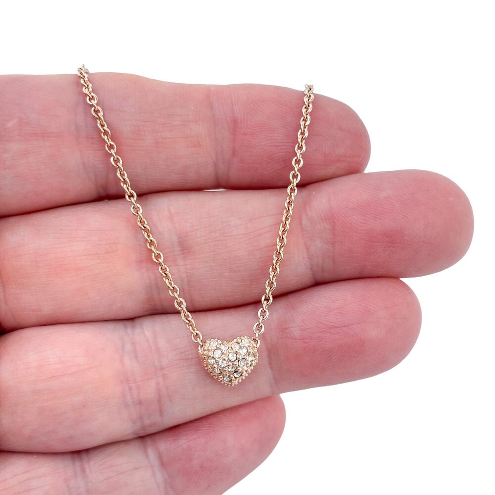 Reservable Rose Gold-Tone Sterling Silver 925 Pavé CZ Heart Pendant Necklace 16"
